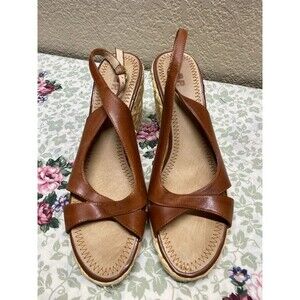 ^BP. Women's strappy wedge size 9M brown leather upper open toe